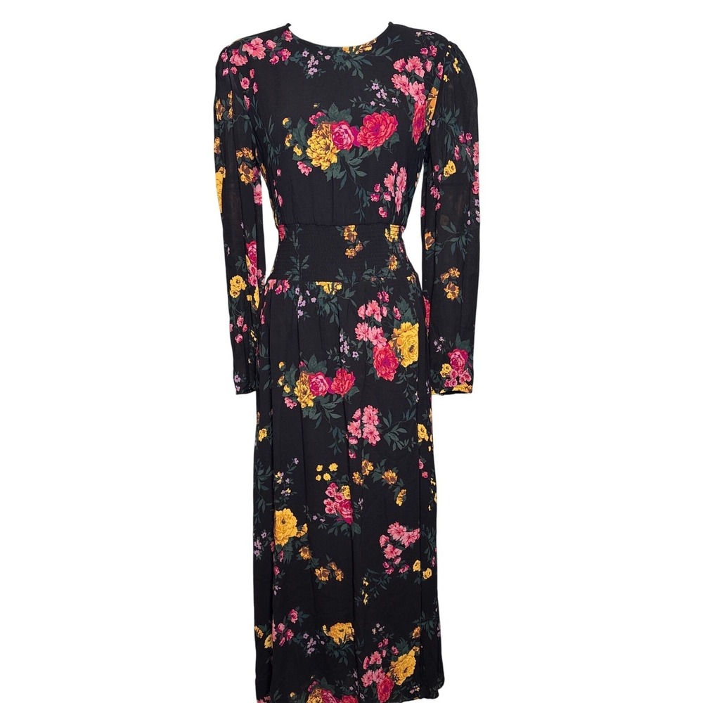Aritzia Wilfred Womens Black‎ Floral Smocked Waist Maxi Dress Size S Whimsigoth